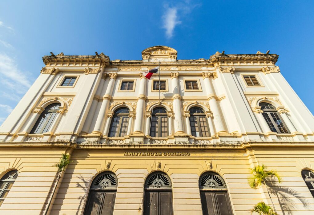 historic ministry of government building in casco viejo alongside the national theater