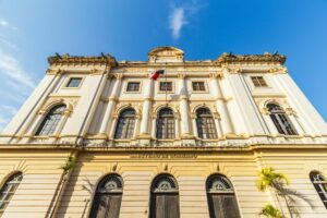 historic ministry of government building in casco viejo alongside the national theater