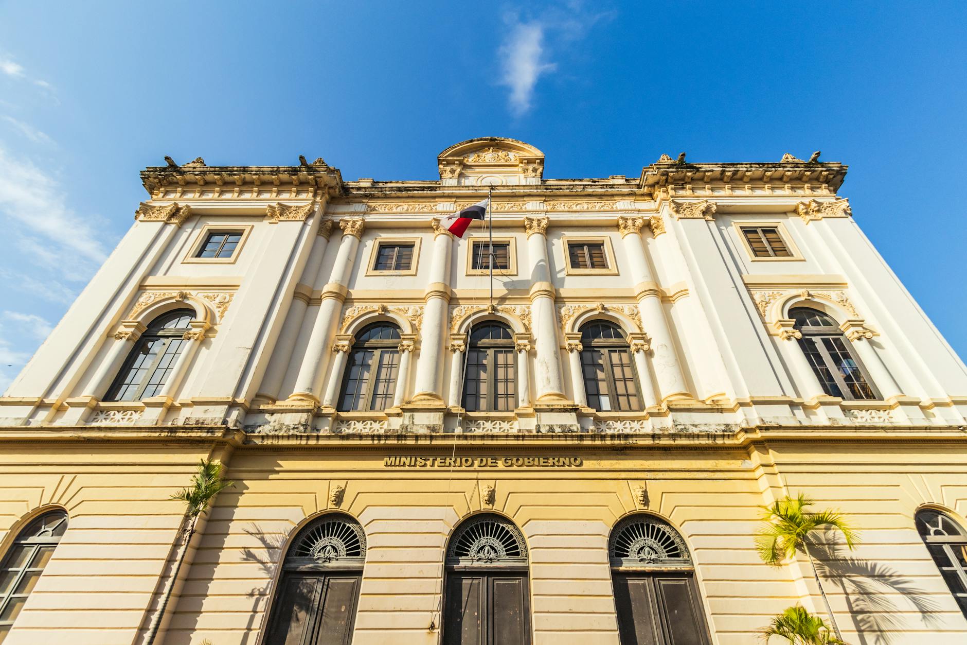 historic ministry of government building in casco viejo alongside the national theater